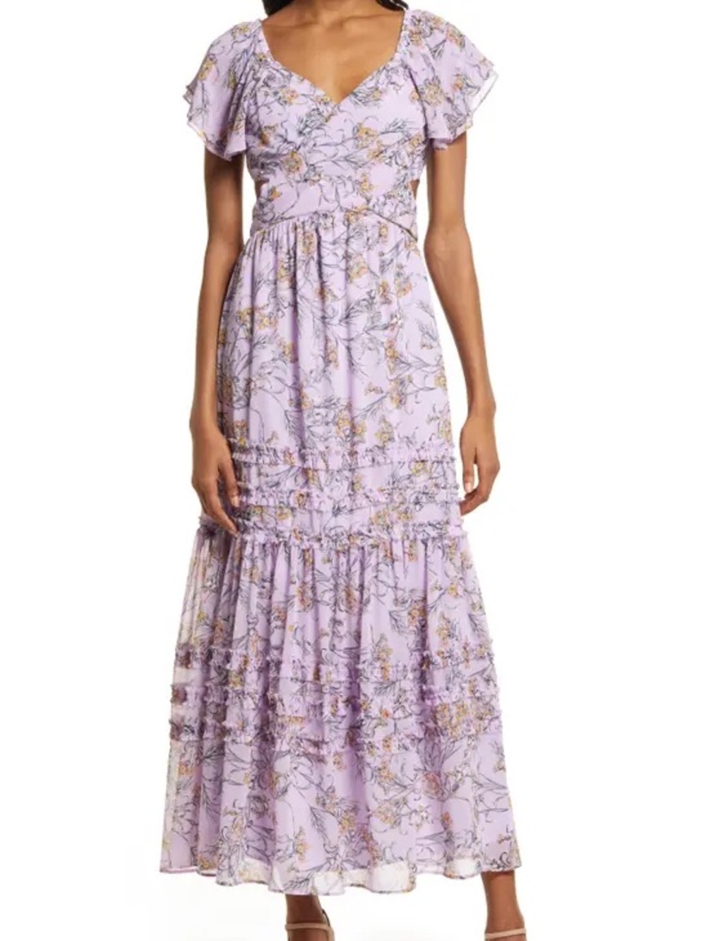 Chelsea28 • Lavender Floral Ruffle Maxi Dress